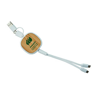 DUAL INPUT 3-IN-1 RETRACTABLE BAMBOO CHARGE-IT CABLE