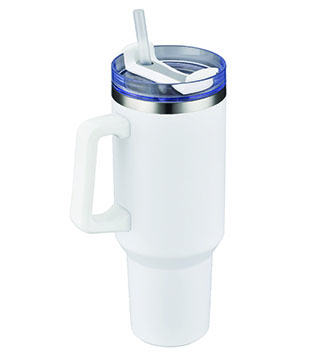 ICOL-B-041 - 40 oz. Double Wall Tumbler with Handle and Straw - White