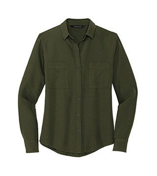 Women's Stretch Crepe Long Sleeve Camp Blouse